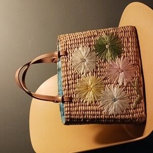 Kate Spade Vintage 90s Raffia Floral Straw Tote